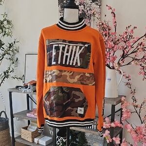 Ethik Men's Orange and Camouflage Crewneck Sweater